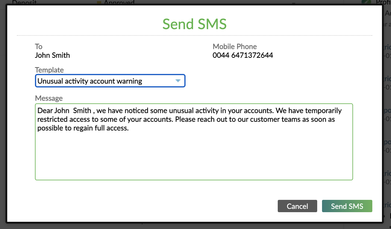 Send SMS dialog